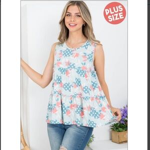 Perfect Peach Plus size floral print pull merrow tank top mint